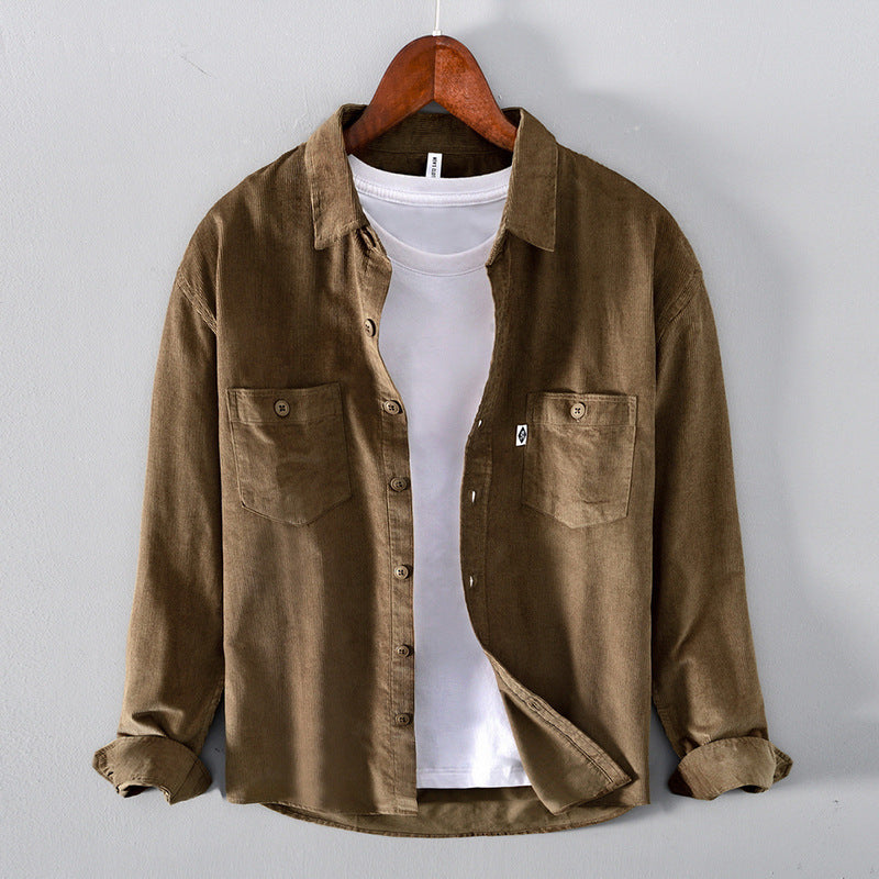 Men Pocket Casual Corduroy Long-sleeved Shirt